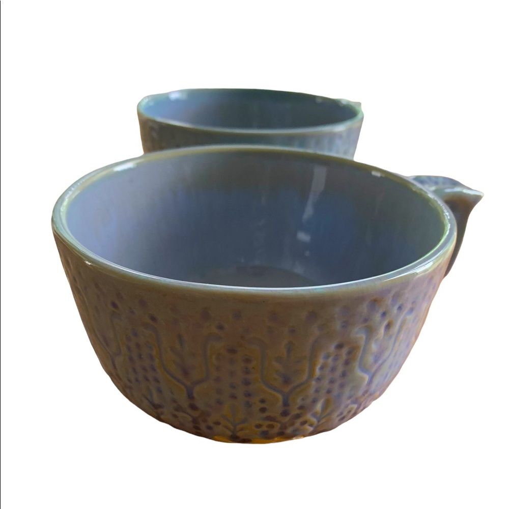 Anthropologie coffee mugs in pretty blue, lavender color. NWOT